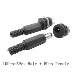 10Pcs (5Pair) 12V 3A 5.5x2.1mm DC Power Male Plugs Connector DC Power Socket Female Jack Screw Nut Panel Mount Adapter 5.5*2.1mm