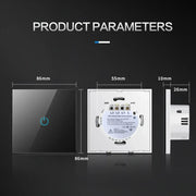 BONDA™ Smart WiFi Touch Switch product parameters illustration with dimensions and features.