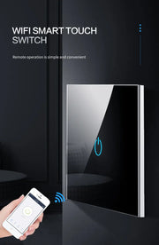 BONDA™ Smart WiFi Touch Switch with remote control and app functionality in a modern setting.