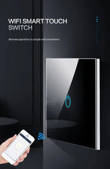 BONDA™ Smart WiFi Touch Switch with remote control and app functionality in a modern setting.